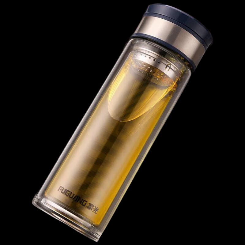 Fuguang G1707 Portable Double-Layer Glass Tea Bottle, 400ml