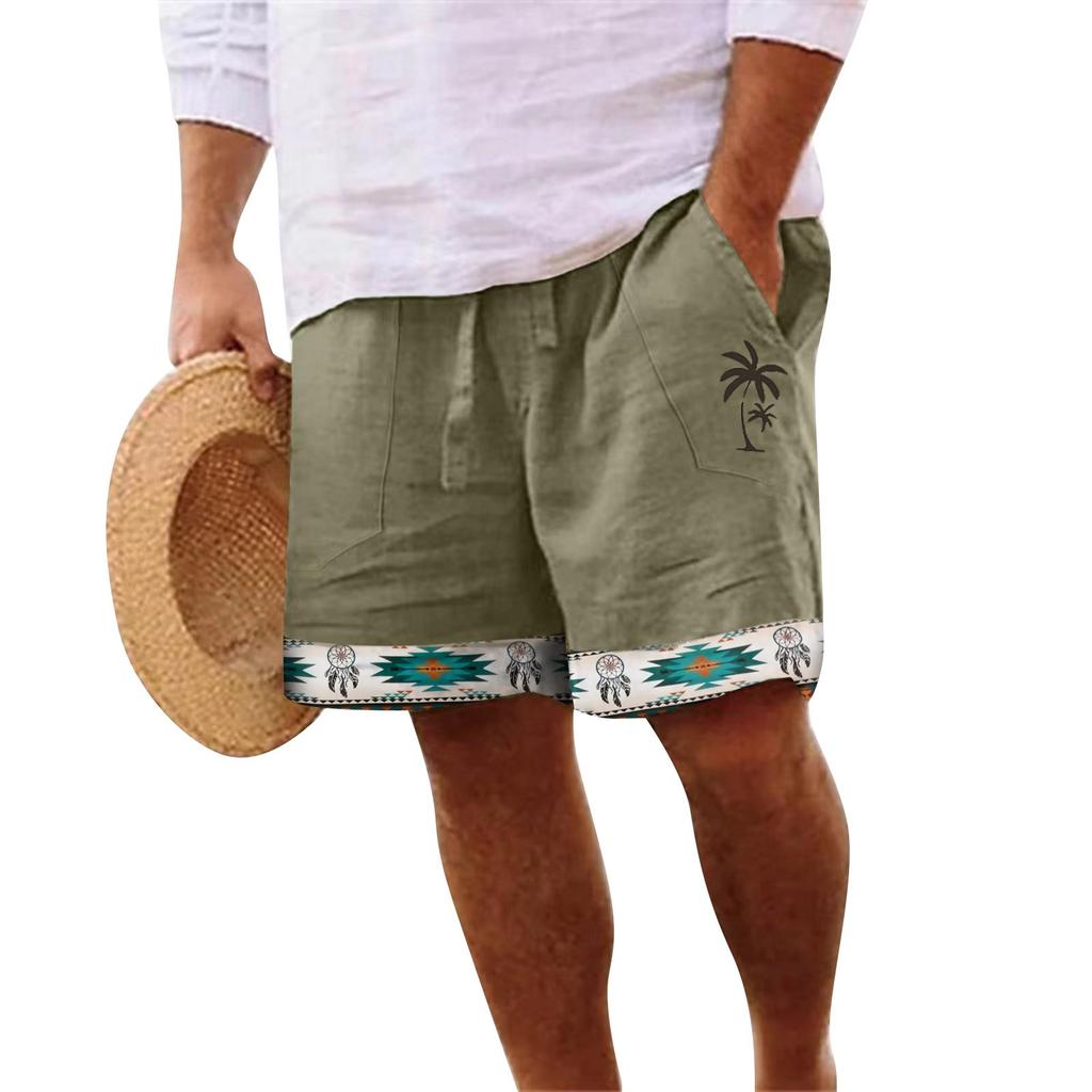 Men's Cotton And Linen Solid Color Lace-up Sweatpants Men's Shorts Casual Pants
