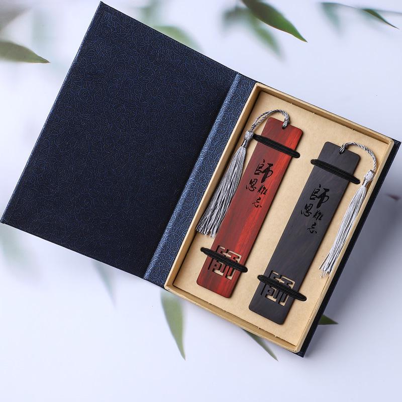 Graceful Sandalwood Bookmark & Pen Set: Teacher's Day Gift with Carved Design