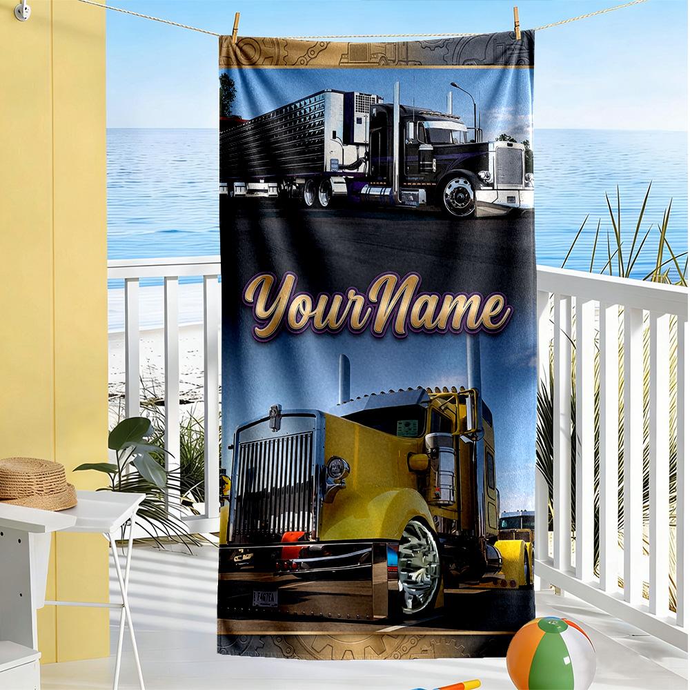 Kw Heavy Trucks Customize Your Name Beach Towel High Absorbency & Quick-Dry Suitable for Sports Travel Swimming Yoga Bathroom Beach And Pool