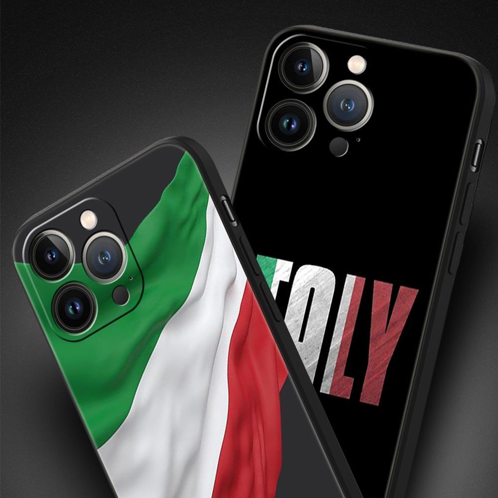 Luxury Phone Case For Apple iPhone 11 15 14 Pro MAX 12 13 7 8 Plus X XR XS MAX SE Silicone Black Cover Funda ITALY Flag