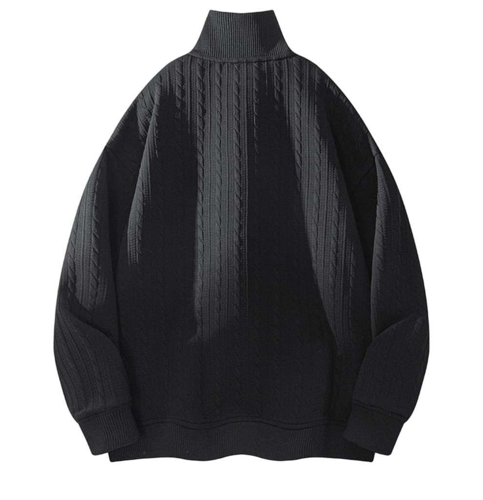 New Men's Hoodie With A Textured Stand-up Collar, Zipper Jacket, Knitted Double-layer Twisted Cardigan