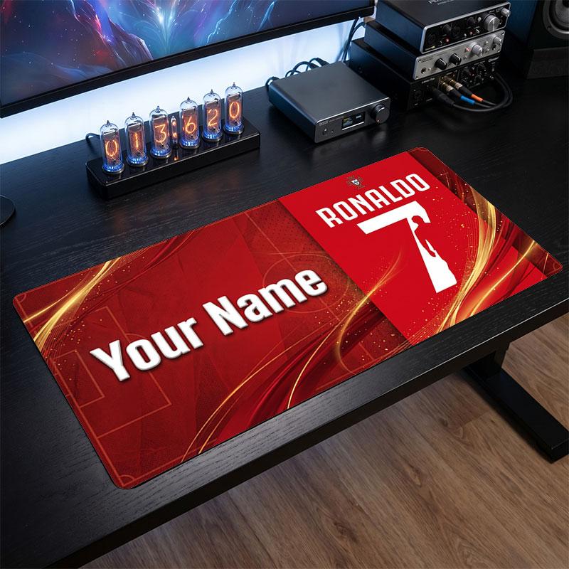 Tappetino Mouse Grande Personalizzato Cristiano Ronaldo, Stampa Testo Nome Personalizzato, Tappetino Scrivania Antiscivolo Logo Calcio Regalo Gaming