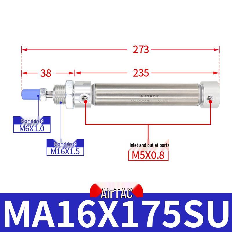 AirTAC Stainless Steel Mini Cylinder MA Series - Sizes: 16/20/25/32 mm x 15/25/30/50/75/100/125-SU