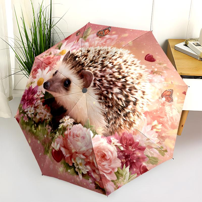 Rosa Igelmuster, automatisch faltbarer Regenschirm, tragbares und faltbares Design, 8 Speichen, ein Weihnachts- oder Geburtstagsgeschenk.