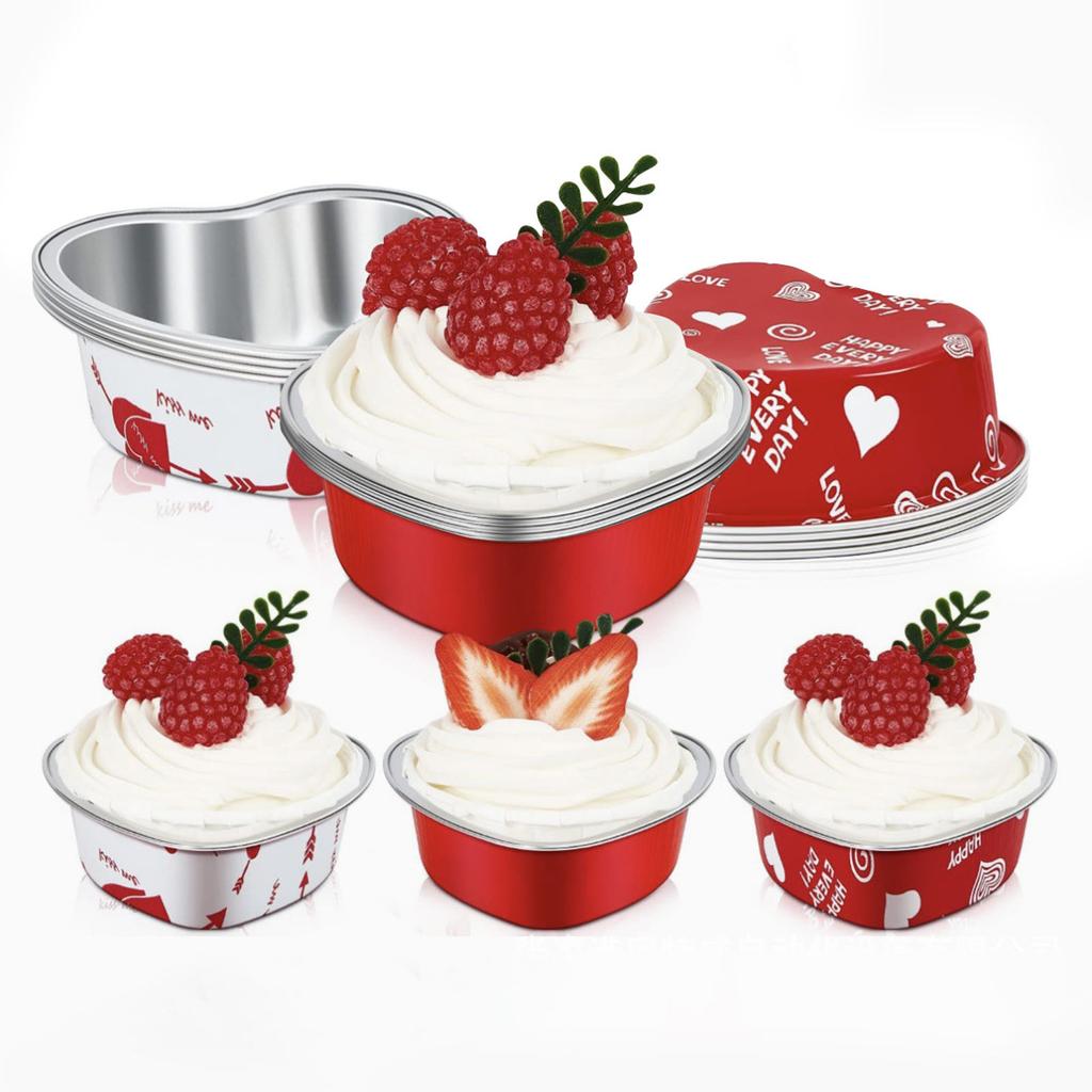 15PCS Heart Aluminum Foil Cake Pan with Clear Lids Dessert Baking Cup for Weddings Valentine Birthday Party