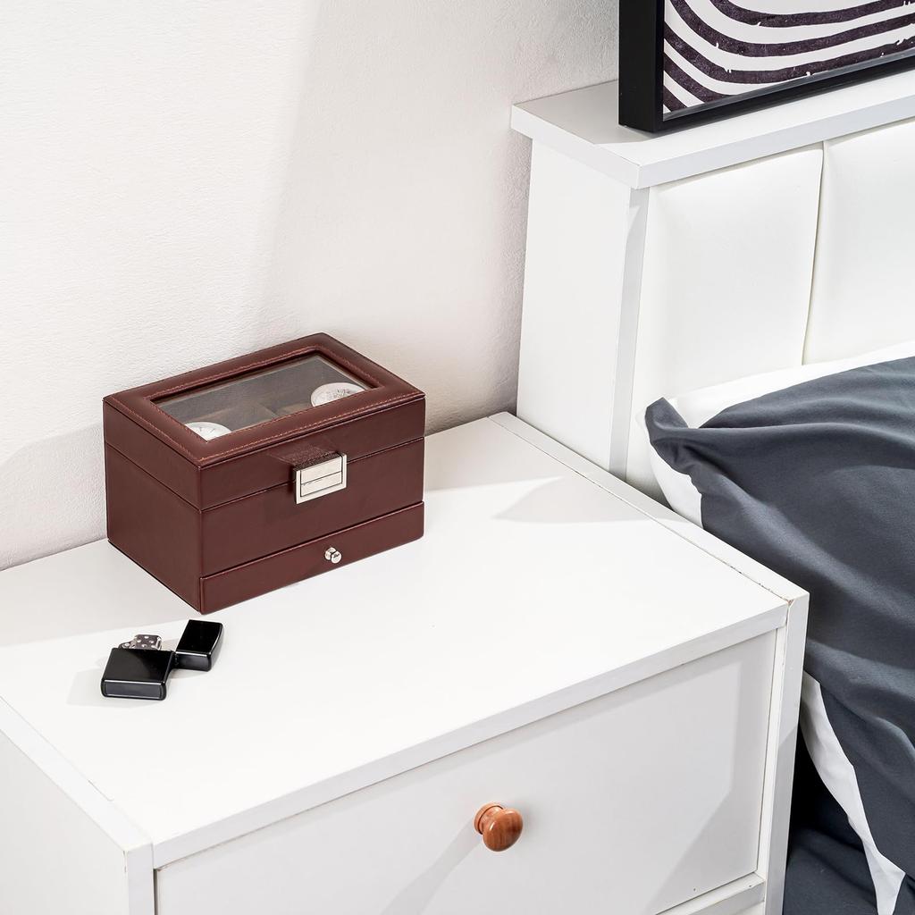 ProCase Watch 3 Slot Watch Display Case with Watch Case with Glass 2 Layer Jewelry Storage Holder Organizer Men's Box, Drawer, Men's Lid,