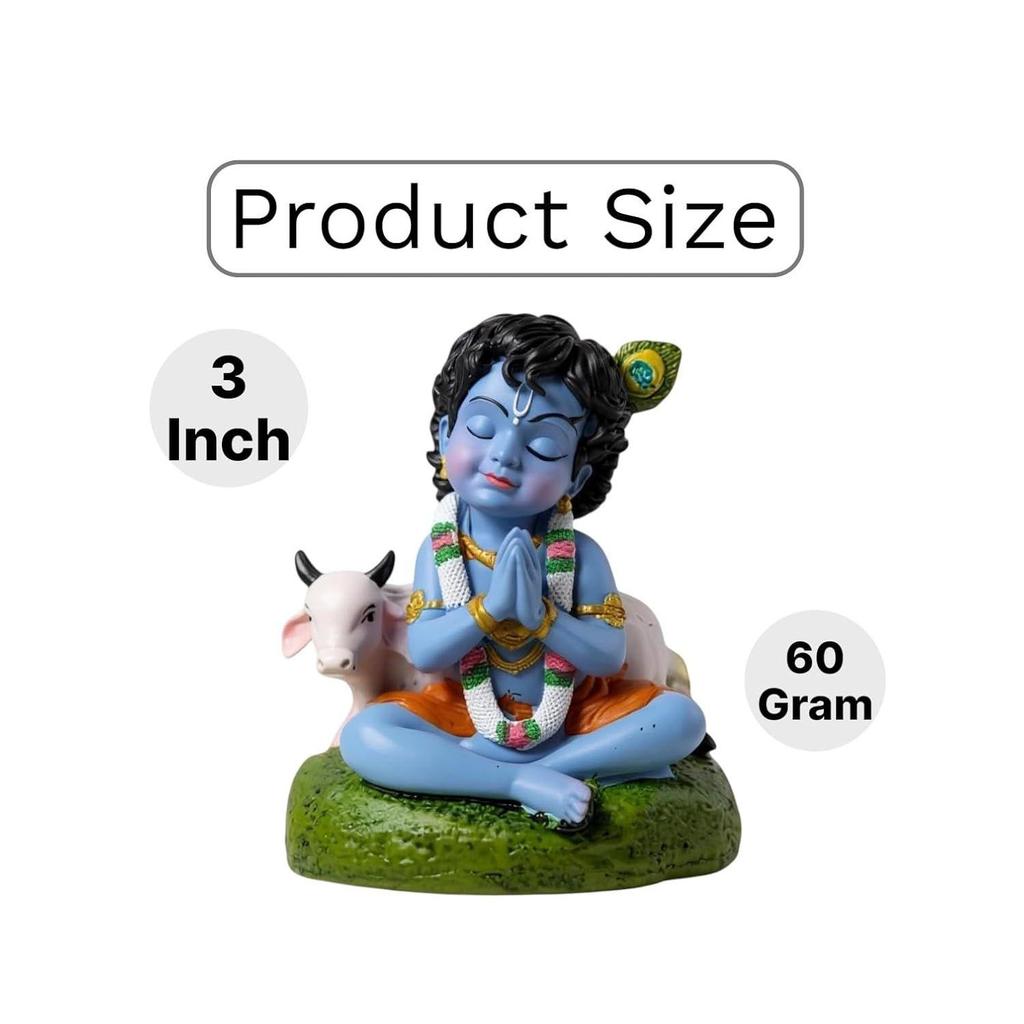 Idolo di Krishna per Bambino Statua di Bal Gopal con Statuetta di Mucca Articolo Regalo per Janmashtami & Pooja, Decorazione per la Casa, Decorazione da Tavolo