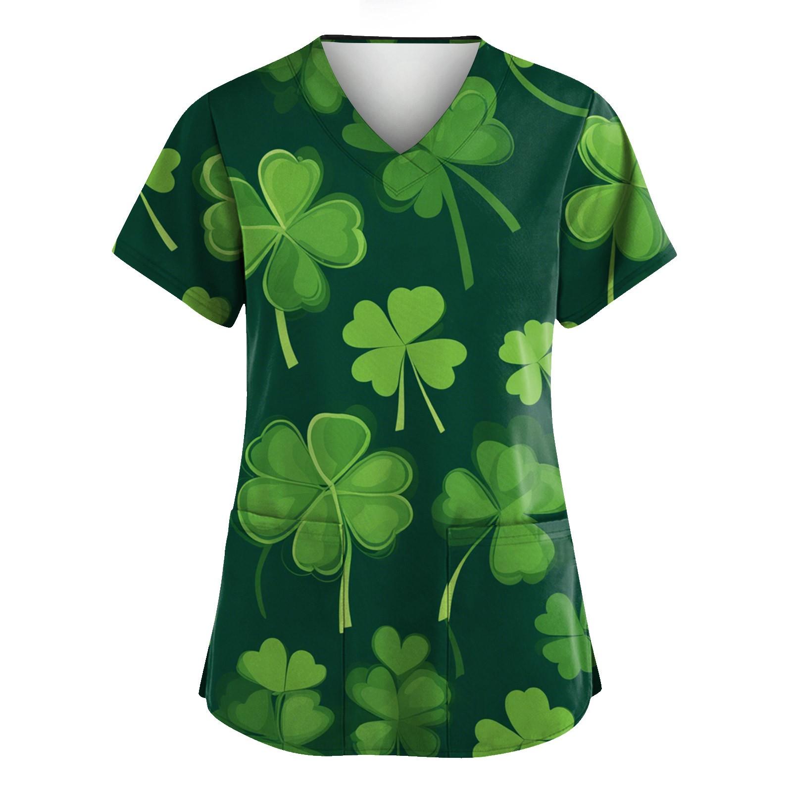 

Женская мода с v-образным вырезом, короткими рукавами и карманами, топы с принтом XL винный