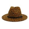 Wzcx Fashion Belt Flat Top Women Leopard Felt Hat Autumn Winter Casual Tide Personality Girls Jazz Hat Adult Cap