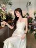 Summer 2024 Women's Petite French White Suspender Maxi Dress