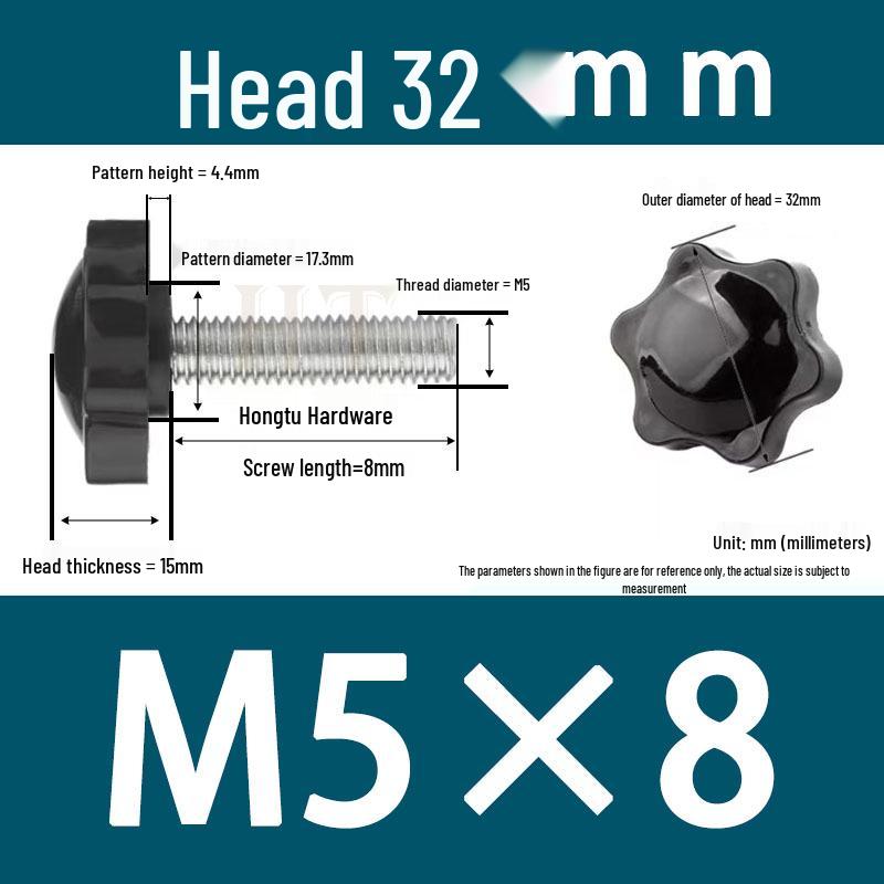 32-Head Rubber Six-Star Plum Blossom Handle Knob M5/M6/M8 Plastic Thumb Screw