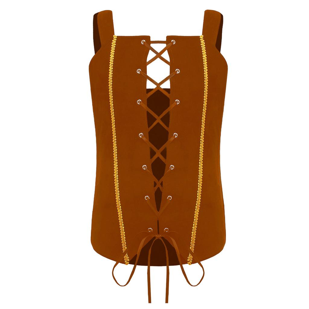 Boys Girls Halloween Pirate Costume Gothic Steampunk Vest Sleeveless Lace-up Corset Waistcoat