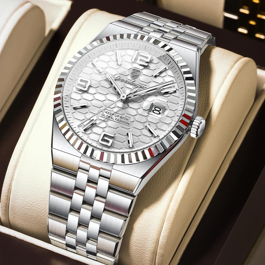 POEDAGAR Orologio da uomo originale di alta qualità Impermeabile Luminoso Data Orologio di lusso Acciaio Inossidabile Orologi al Quarzo Maschile+Scatola