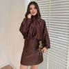 2026 Summer Satin Dress Women Blouse Dress Long Sleeve Casual Lace Up Party Mini Dress For Party Ladies Sexy Short Vestidos