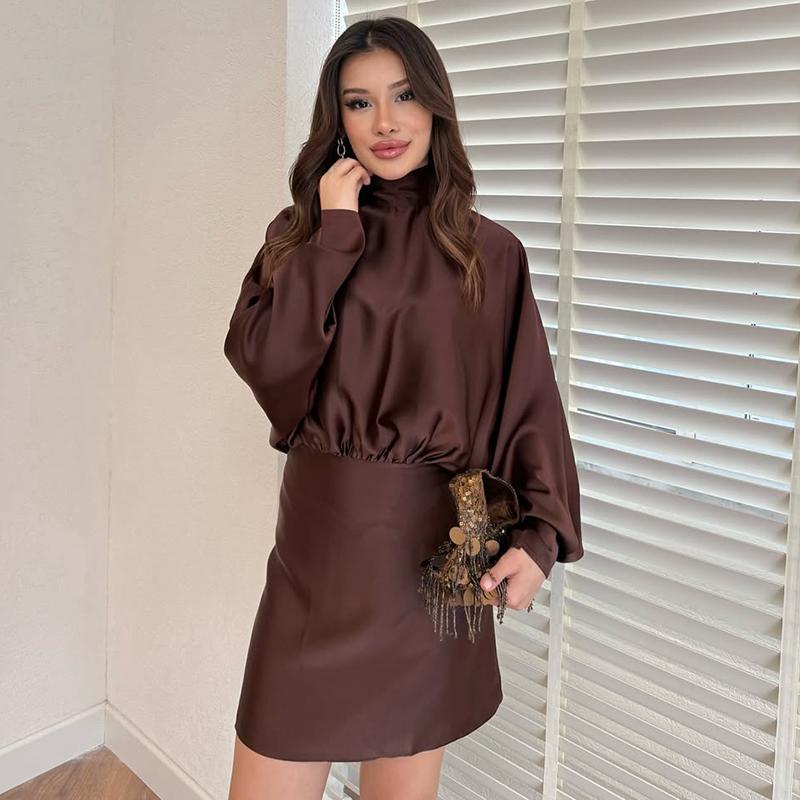 2026 Summer Satin Dress Women Blouse Dress Long Sleeve Casual Lace Up Party Mini Dress For Party Ladies Sexy Short Vestidos