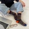 Korean Style Thick Striped Color-Blocked Mink Fluffy Socks - Retro Warm Mid-Calf Socks for Women, Perfect for Autumn and Winter