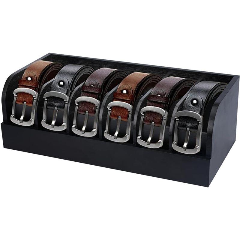 

A96I-Belt Organizer,6 Compartments, Bamboo Display Case For Tie And Belt, For Closet And Drawer Storage чорний