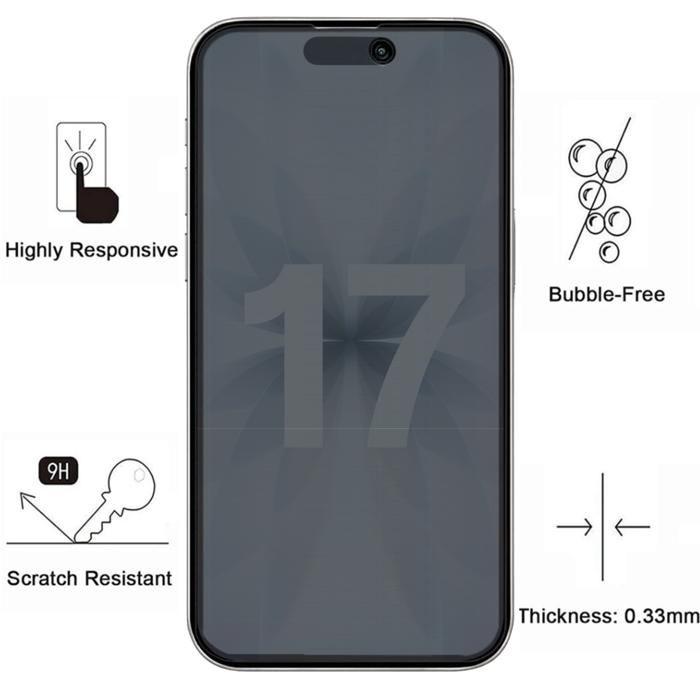 Verre Trempé - PHONILLICO - iPhone 17 - Pack de 4 - Anti Espion - Résistant aux rayures