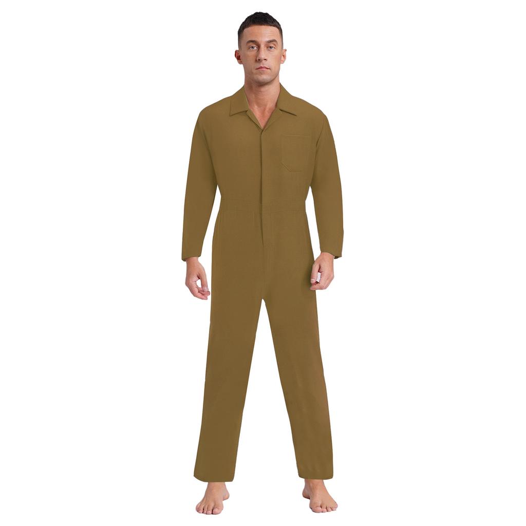 Utility Coverall for Men S-3XL: Easy Wear Front Zipper Jumpsuit, Long Sleeve with Classic Turn-Down Collar, Minimalist Design