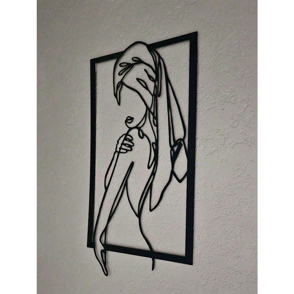 Modern Black Metal Kneeling Woman Wall Art Sculpture Home Decor Gift