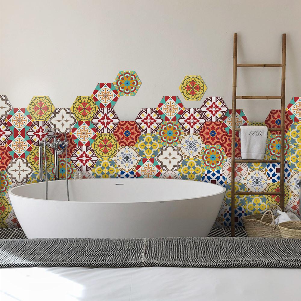 10Pcs Hexagon Floor Stickers PVC Self Adhesive Waterproof and Slip-resistant Wall Sticker For Bathroom Kitchen Wall Ground Decal