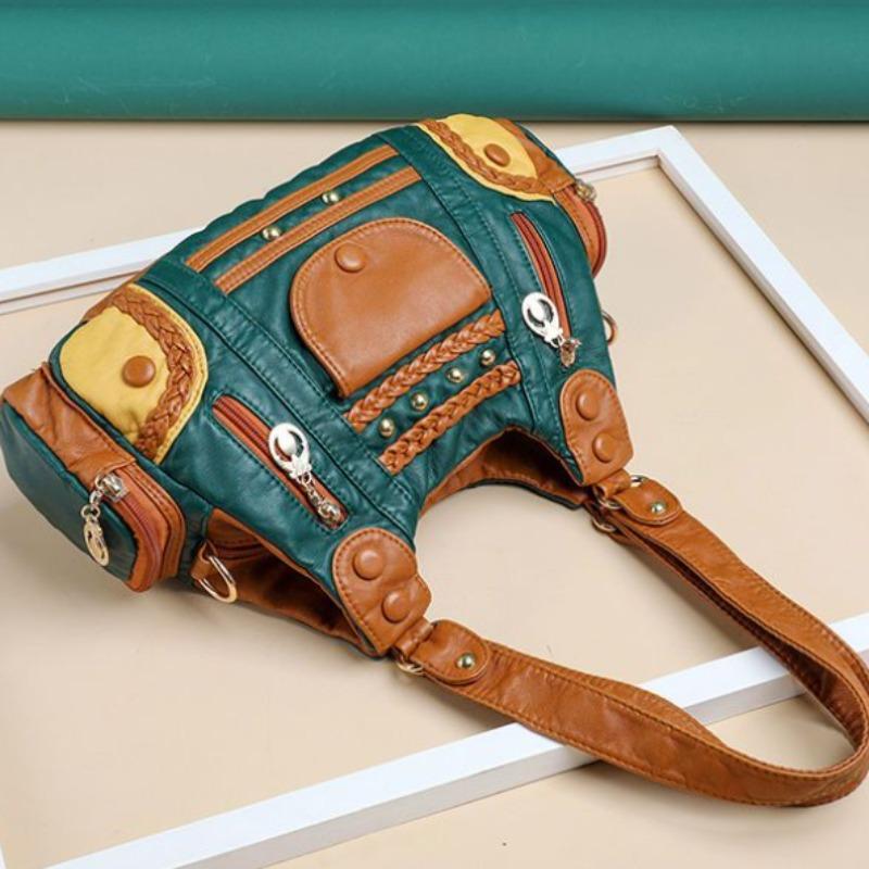 Veske Kvinnemote Mykt Skinn Single Shoulder Crossbody Bag Large Capacity Bag Retro Leisure Bag