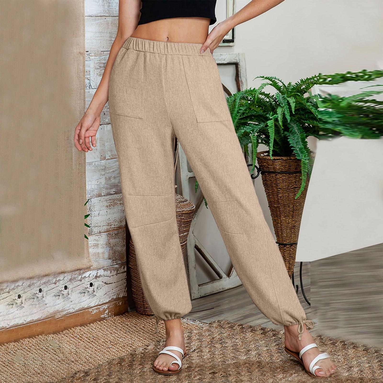 

Повседневные однотонные рваные широкие брюки с завязками для женщин XL хаки