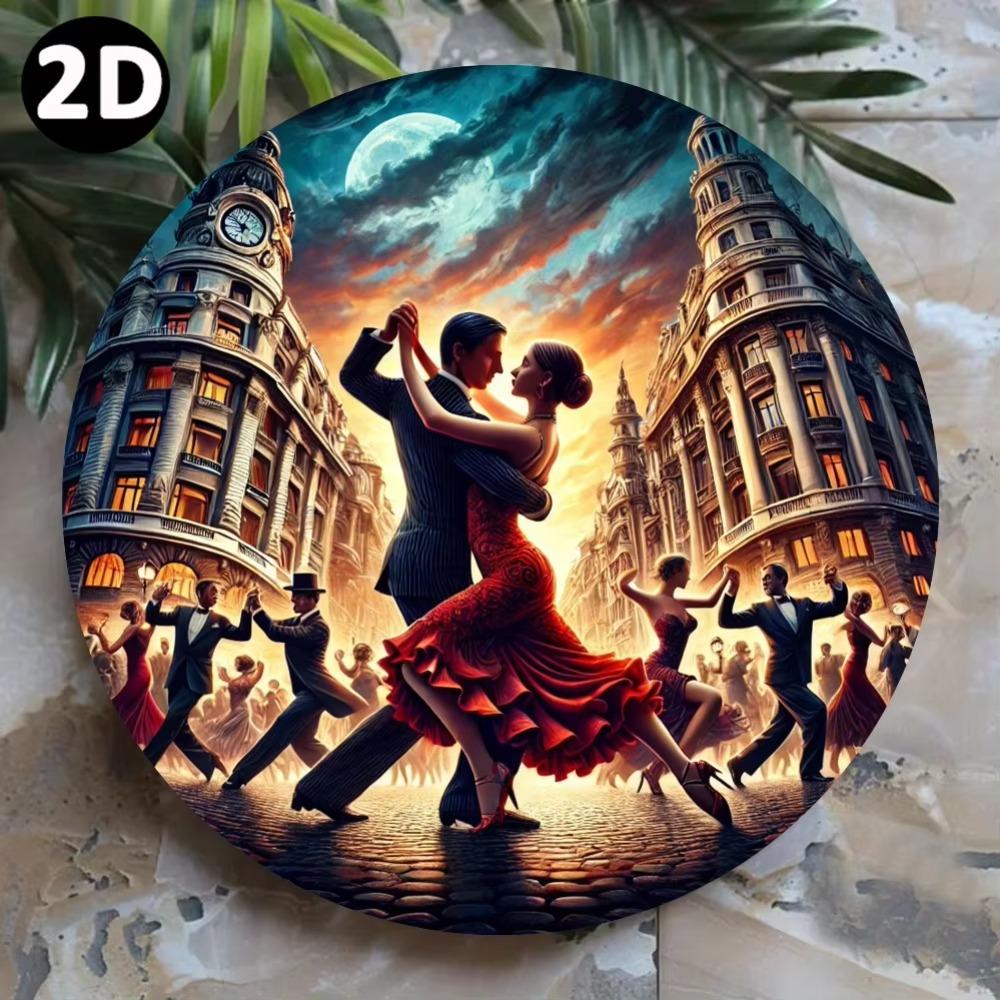 Vintage Argentinian Tango Couple Dance Metal Wall Art Round Iron Decor 7.8x7.8 Inch