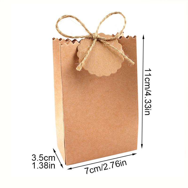 10set With Tag and Rope Candy Box Bread Bag White Candy Biscuit Bag For Guest Gift Gift Bag Brown 7x3.5x11CM