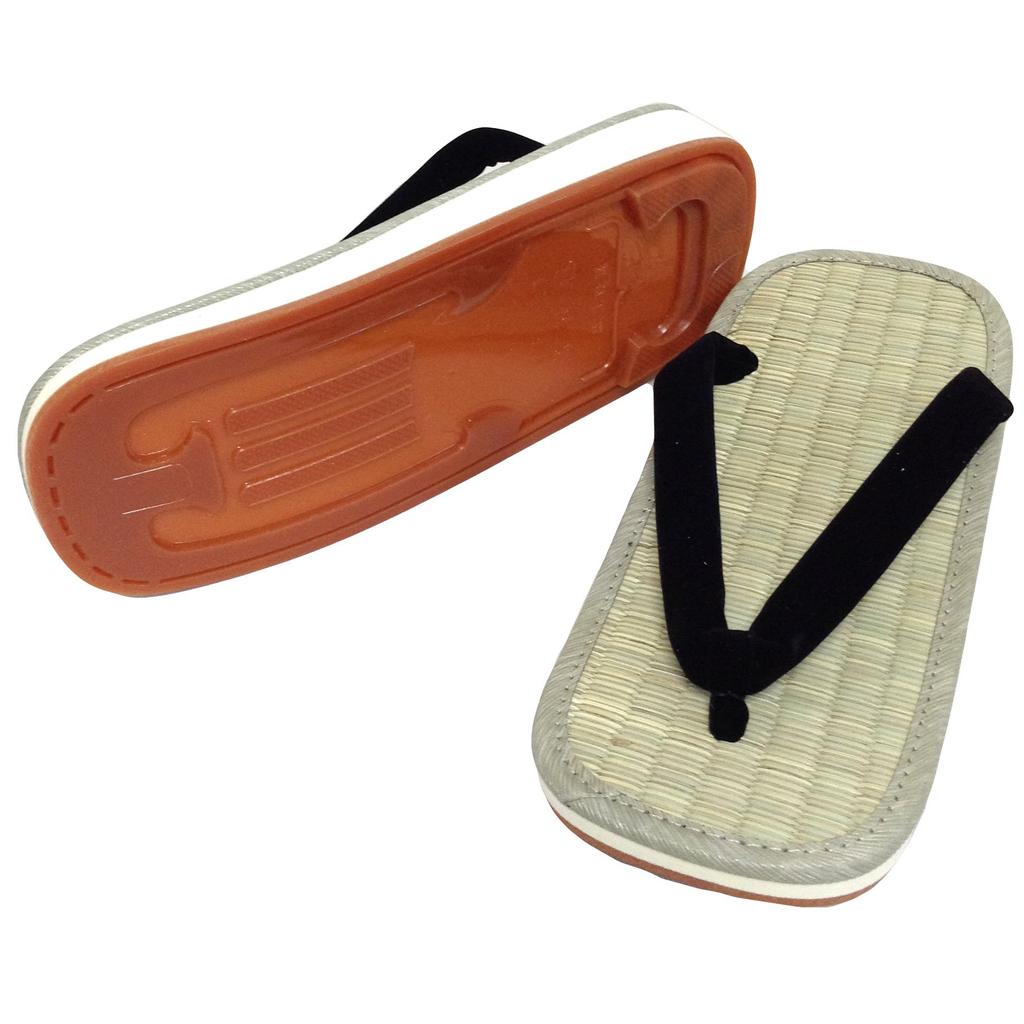 Edoten Geta Made in with Igusa Size L Sandals, Japan, Sole, Non-Slip, Black,