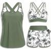 Costume da Bagno Intero a Tre Pezzi da Donna con Tasche Design Incrociato Bellissimo Dorso Bikini Boxer Costume da Bagno Sportivo