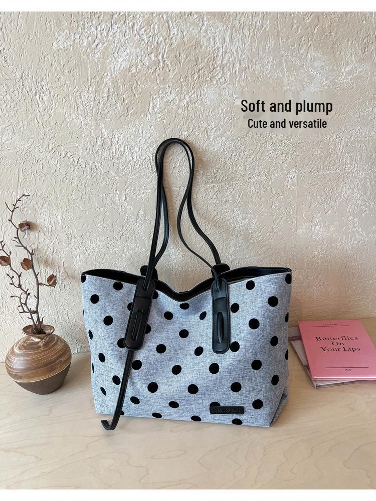 2026 Women's Korean Style Polka Dot Large Tote Bag – Versatile Commute Shoulder Handbag with Spacious Capacity