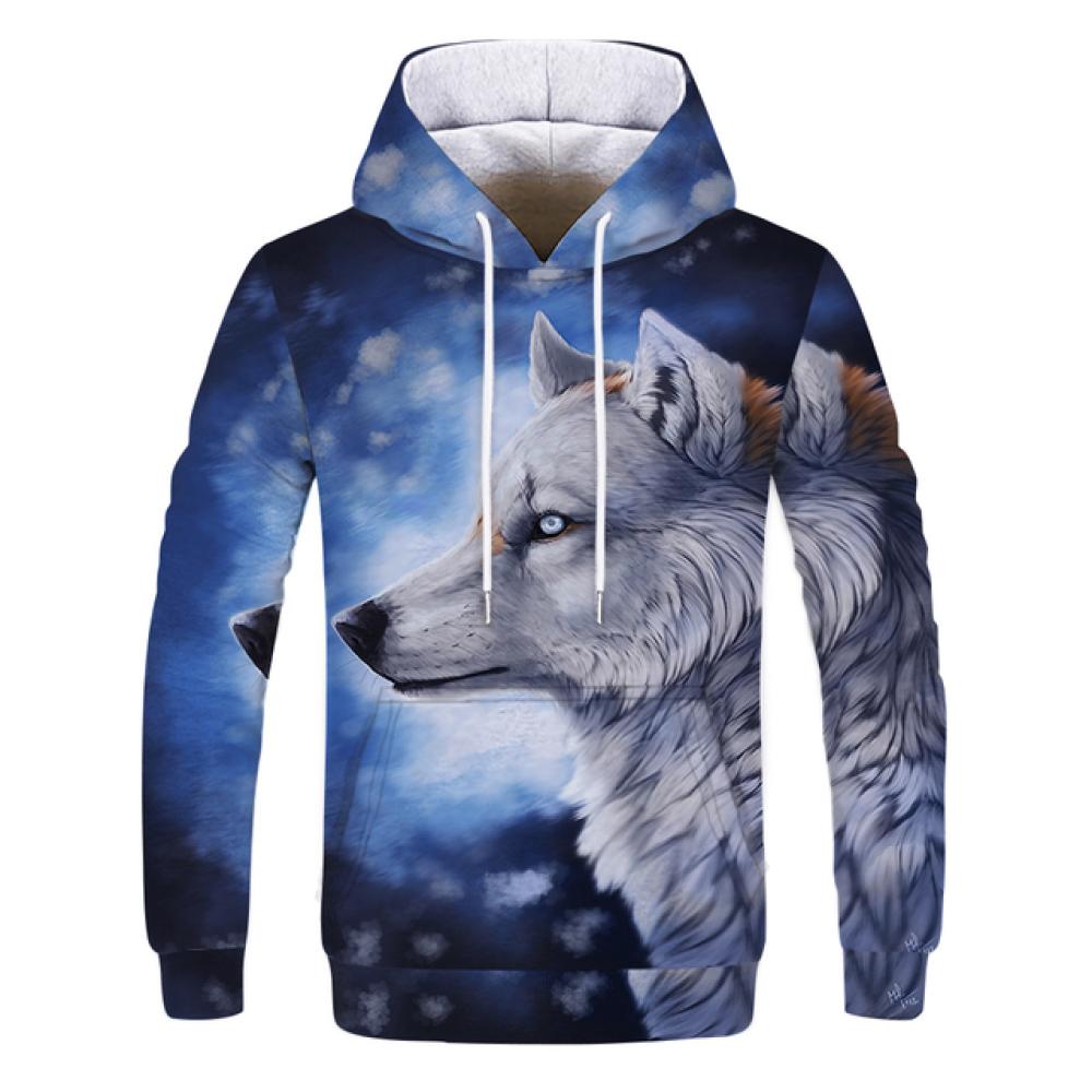 Spring Autumn Men's Junior Wolf Hoodie Fashion 3D Wolf Printing Loose Streetwear Funny Animal Street Hip Hop Casual Sweatshirt