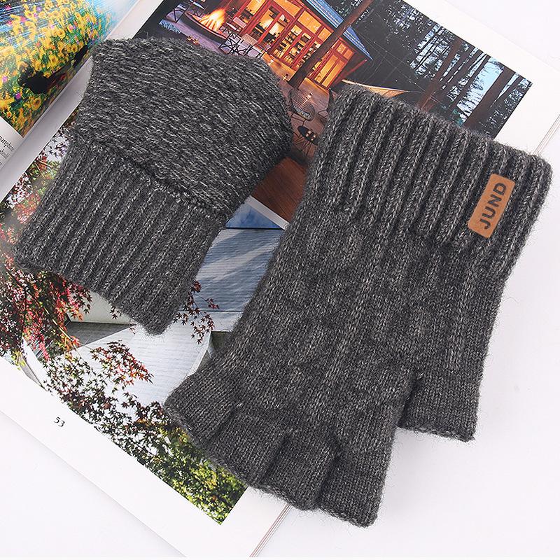 New Wool Touch Screen Gloves Warm Autumn and Winter Knitted Half-finger Gloves Piled Thickened Jacquard Gloves