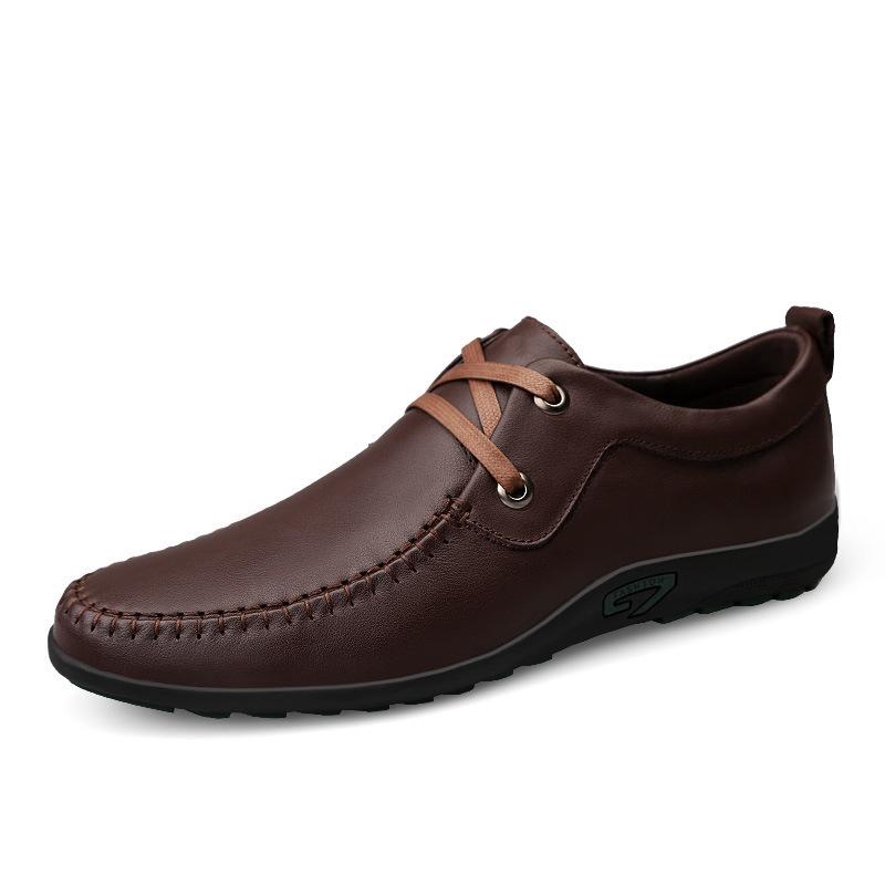 Fashion And Simple Leather Men S Shoes Summer Business Casual Leather Shoes Men S Wear-Resistant Soft Sole Lace-Up Breathable Men S Leather Shoes 38