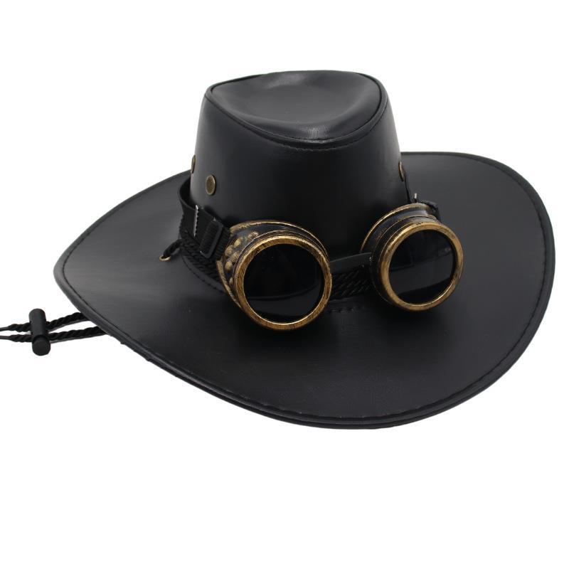 Steampunk Glasses Jazz Hat Retro Leather Top Hat American Tv Cowboy Hat Sun Protection Visor For Men And Women
