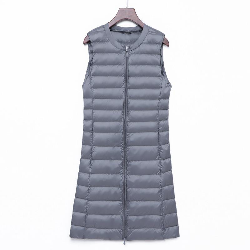 

Легкий пуховый жилет женский осенне-зимний без воротника с круглым вырезом внутренний жилет большого размера средней длины XL серый