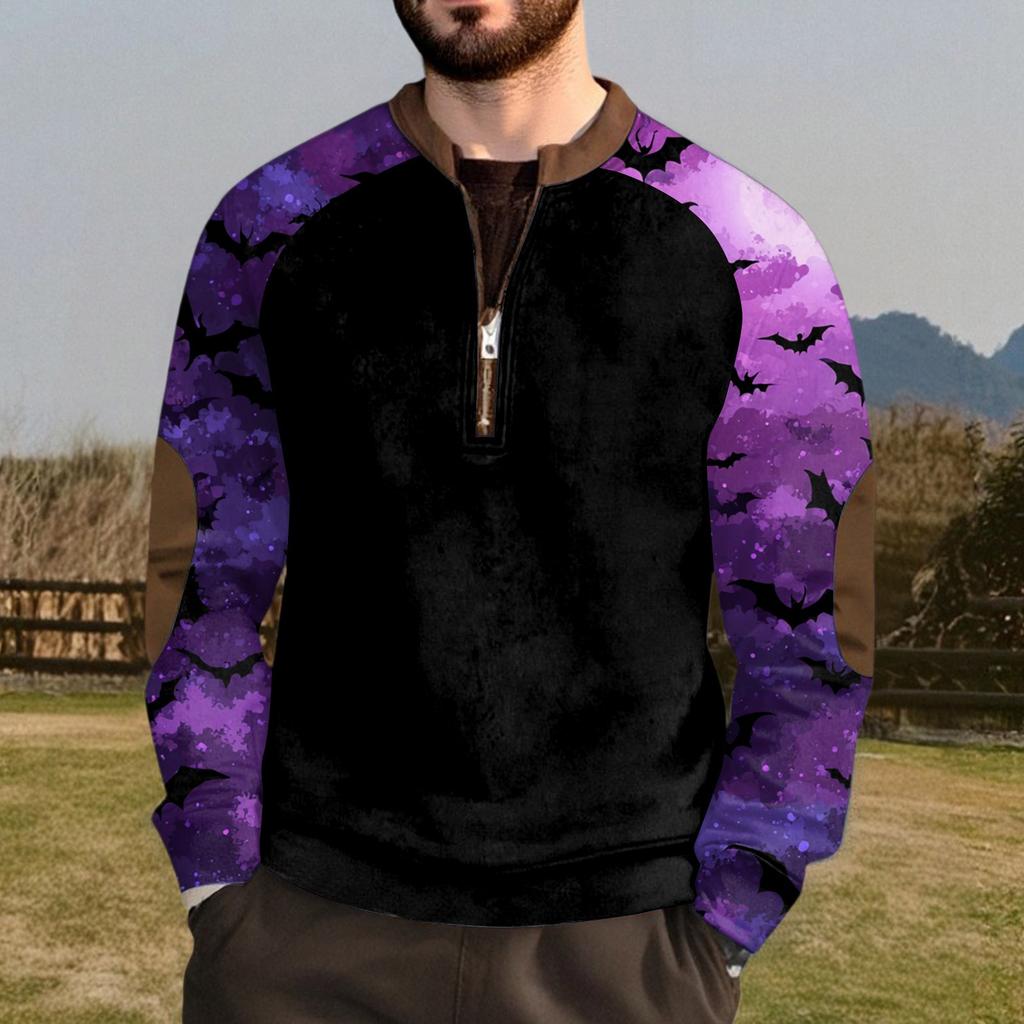 Halloween Print - Men's Loose, Casual, Versatile Round-neck Multi-color Pullover Hoodie