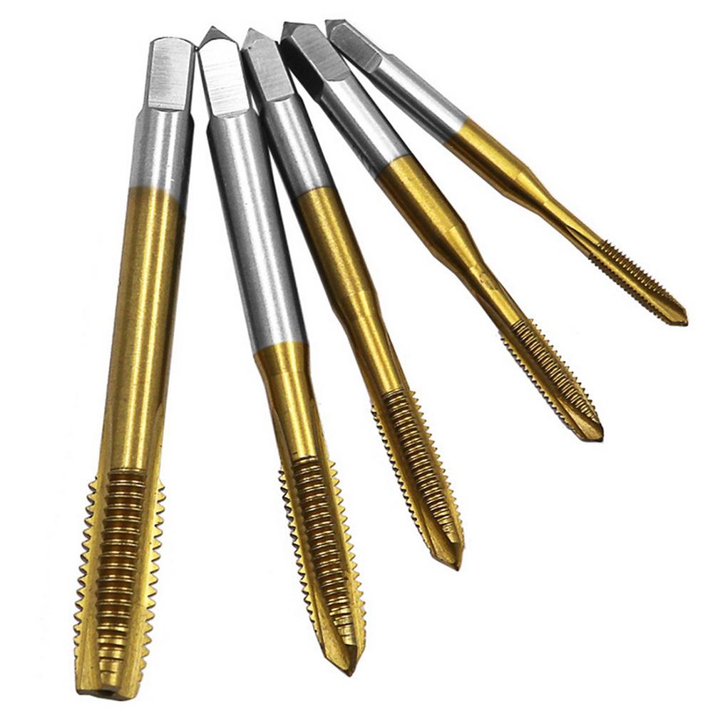 STONEGO 1/5/10PCS Titanium Coated Thread Tap Drill Metric HSS6542 Spiral Fluted Screw Tap M3/M4/M5/M6/M8
