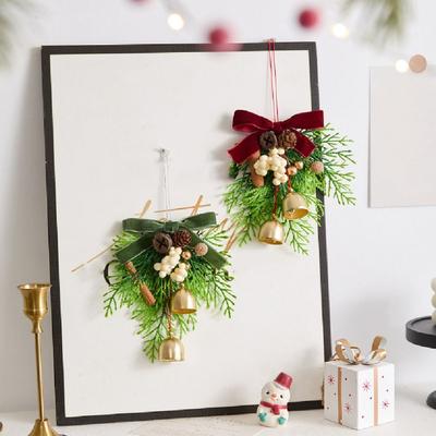 Creative Christmas Bell Pendant 3D Crisp Sound Xmas Tree Pendant Velvet Bow Artificial Pine Christmas Hanging Decorations