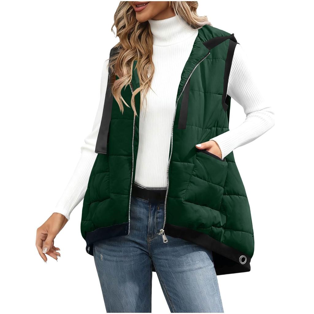 Women's Jacket With Zipper And Hooded Casual Vest Coat