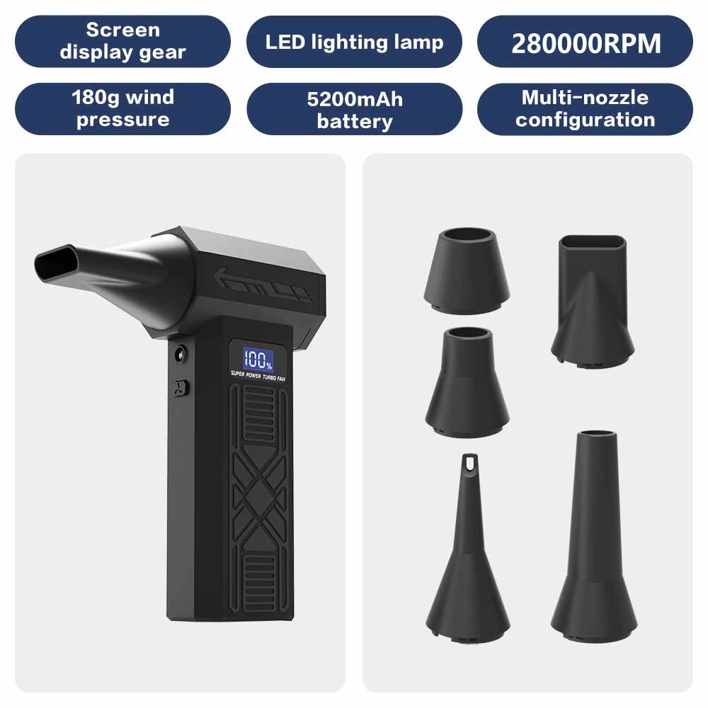 280000RPM Turbo Jet Blower Powerful Air Blower 4 Wind Speed Adjustable Strong Dust Removal Mini Turbo Jet Fan with LED Lighting