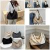 Trendy Urban Simple Large Tote Bag For Women Spacious Nylon Bucket Bag In Black White Grey Khaki