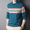Spring and Autumn New Men's Striped T-shirts, Fashionable Casual Lapel T-shirts, Middle-aged Dad Men's Long-sleeved Polo Shirts Trendy