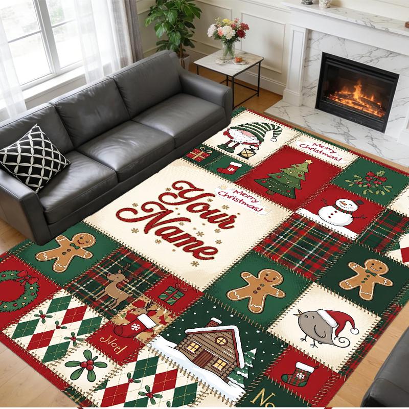 Christmas Custom Name Printed Square Area Rug Soft Non Slip Floor Carpet For Bedroom Holiday Gift