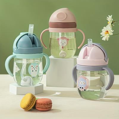 Children's Water Cup with Straw Baby Bottle Learning Drinking Cup with Handle Anti-drop, Leak-proof and Choke-proof Kettle