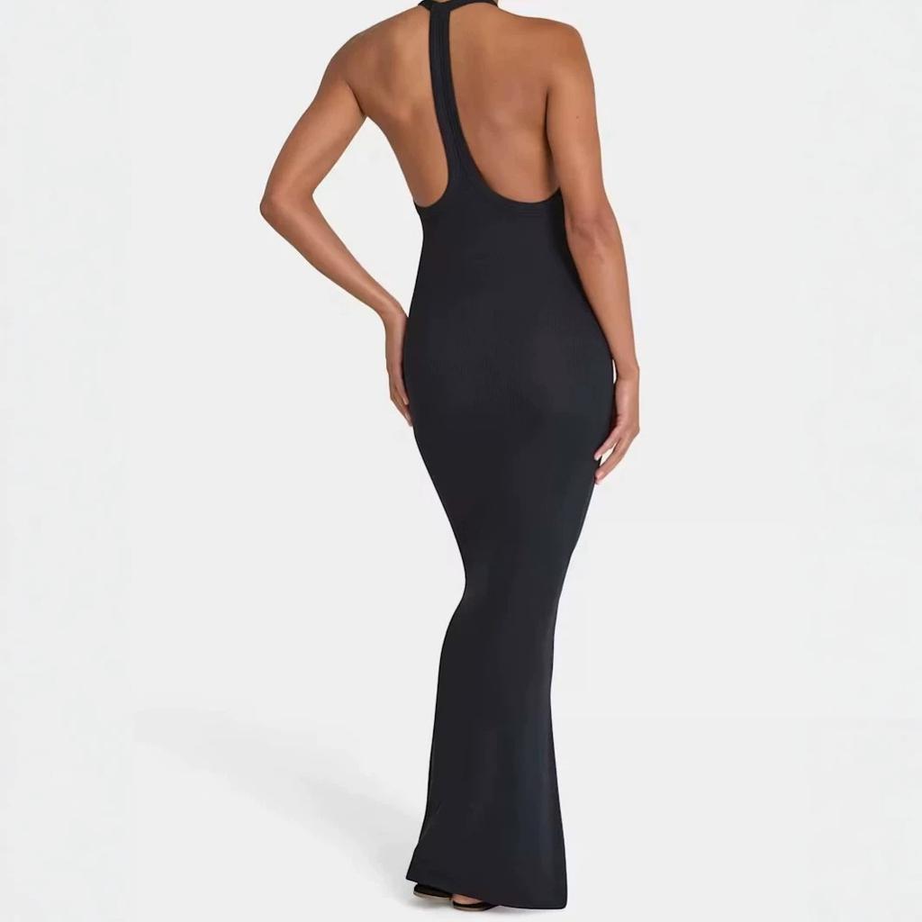 European and American cross-border women's clothing 2026 spring hot-selling new sexy temperament neck halter slim dress long dress women