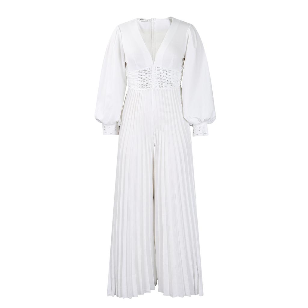 Damen Herbst Perlen Mesh Mode Lässig Lose Weite Bein Jumpsuit