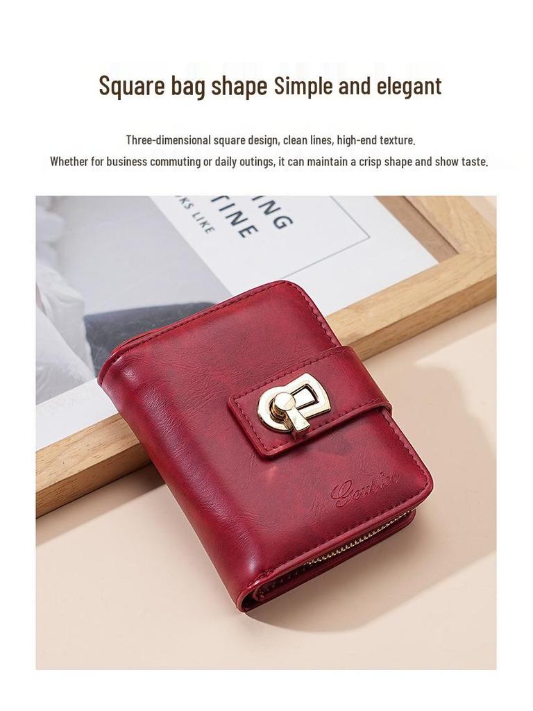 2025 Women's Genuine Leather Short Wallet - Multi-Card Slot, Large Capacity, Coin Purse, Cowhide, Korean Style, Buckle Closure.